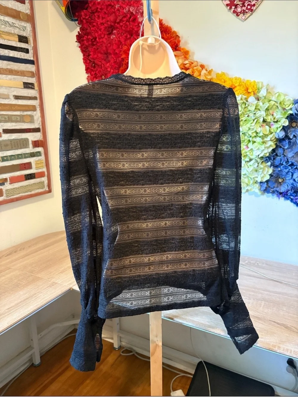Free People by Intimately Free Black Lace Sheer Blouse Top